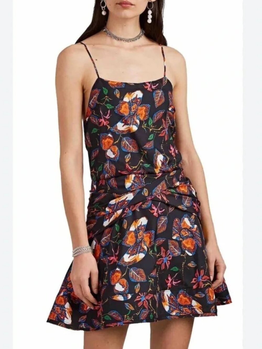 NWT- Derek Lam 10 Crosby Twist Waist Cami Flounce Mini Dress Black size 2 (268)